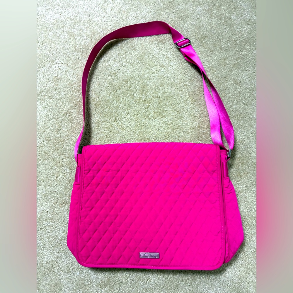 NEW Vera Bradley Pink microfiber messenger laptop work bag tote purse crossbody